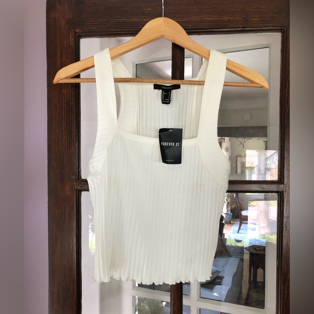 Size L Forever 21 white square neck tank top - brand new.